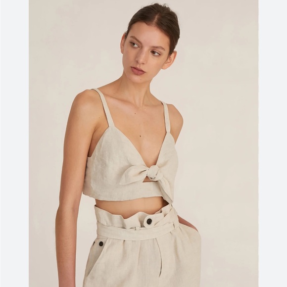 Marissa Webb Paloma tie front crop top in flax - Picture 1 of 6
